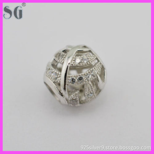 High Quality Jewelry Silver charm leaves designs with CZ stones fit european bracelet